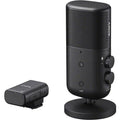 Wireless streaming microphone on desk stand with small wireless module