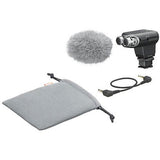 Stereo microphone kit with foam windscreen, cables, and storage pouch, black mic body