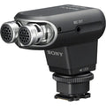 Stereo microphone, black body, dual front grille ports, MIC OUT side and locking mount