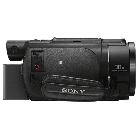 Camcorder top-left view with OLED selector and 30x clear image zoom