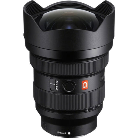 12-24mm f/2.8 GM lens with front glass, petal hood, and E-mount base