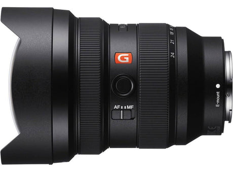 12-24mm f/2.8 GM lens angled view with textured focus rings and zoom markings