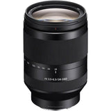 Black Sony E-mount 24-240mm zoom lens with front glass and zoom barrel markings