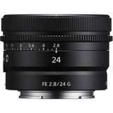 Black 24mm lens front showing large '24' marking and 'FE 2.8/24 G' text