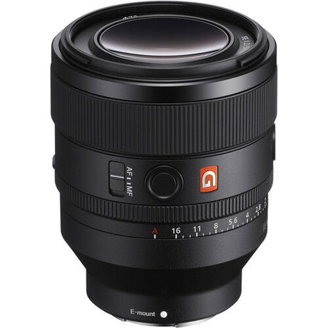 Sony FE 50mm F1.2 GM E-mount camera lens, black with focus and aperture markings