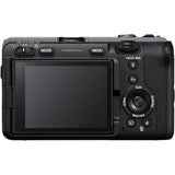 Cameră Sony mirrorless, spate cu ecran LCD și butoane MENU și FOCUS MAG