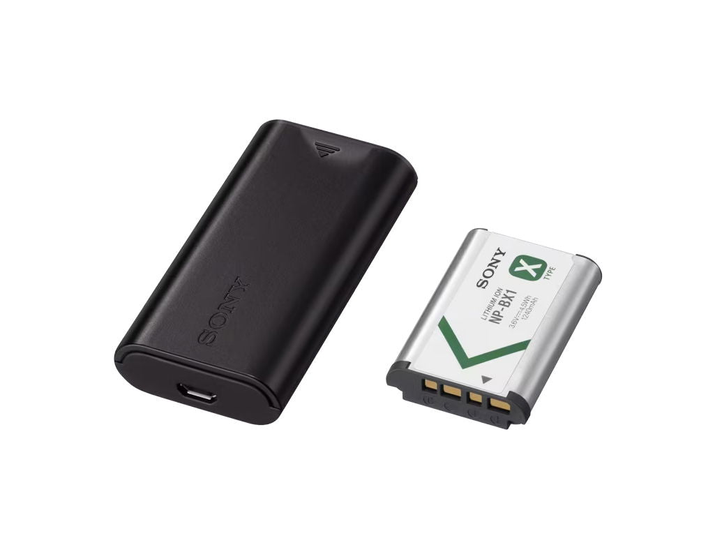 Încărcător compact USB negru și acumulator NP-BX1 Li-ion, elemente separate în set