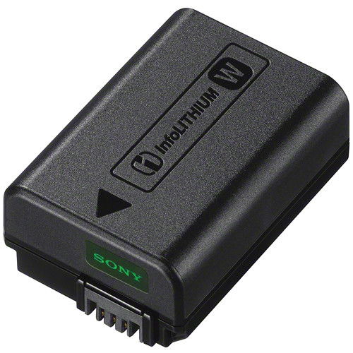 NP-FW50 Li-ion camera battery with charging contacts and dark casing