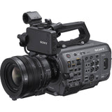 Cinema camera with 28-135mm lens, top-left view with control buttons