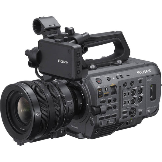 Cinema camera with 28-135mm lens, top-left view with control buttons