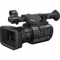 Sony 4K professional video camera with lens and side control panel, black body