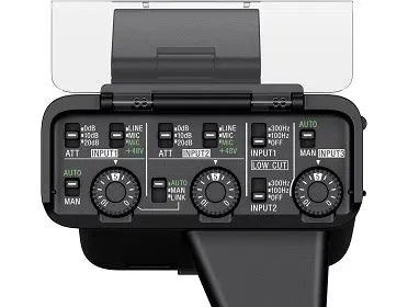 Sony XLR adapter top control panel with labeled inputs and rotary dials
