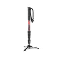 Video fluid monopod with black legs, red textured center section, tripod base