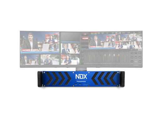 NDX live multicam system unit, blue front panel with chevron pattern
