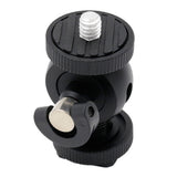 Mini tilt support angled view, black adjustment knob with silver 1/4 screw