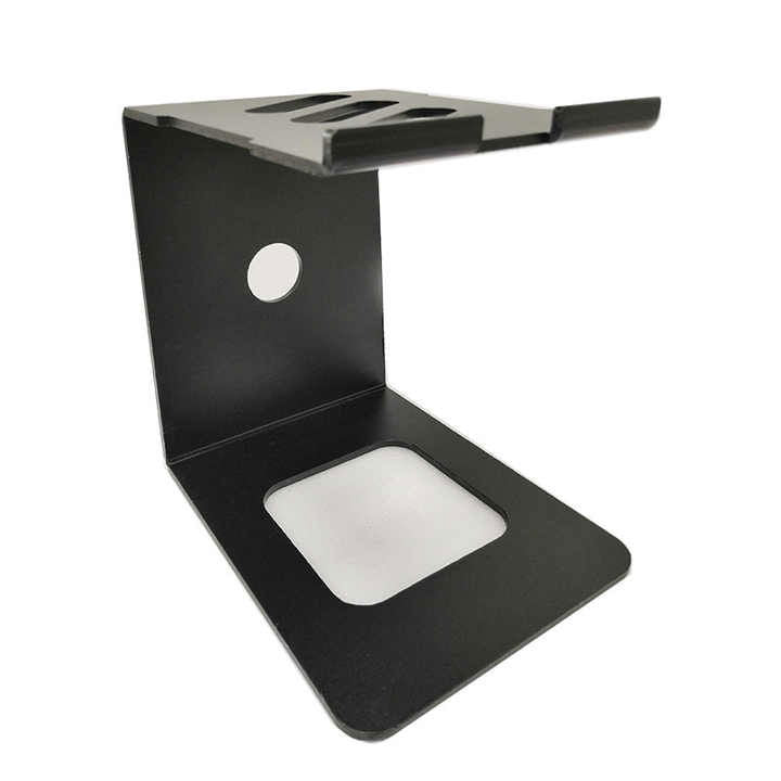 Suport boxe/monitoare de 4" negru, decupaj oval și braț orizontal