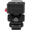 Black monitor support mount with red release lever and center mounting screw