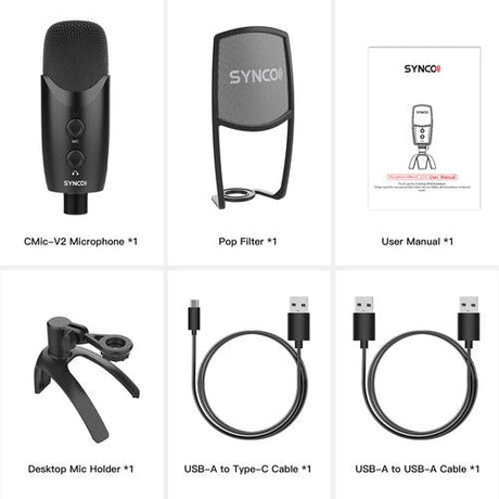 Set microfon USB: microfon, filtru pop, manual și cabluri USB
