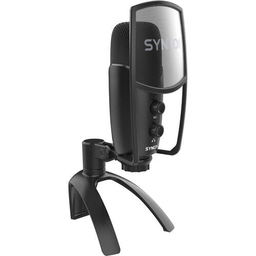 Microfon USB negru cu filtru pop și suport pliabil