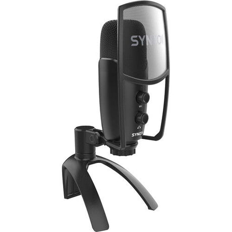 Microfon USB negru cu filtru pop și suport pliabil