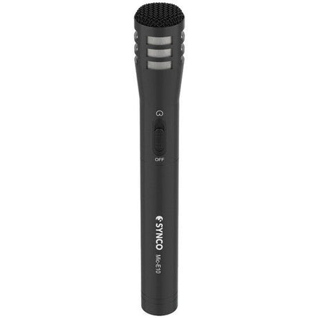 Cardioid handheld microphone front view with foam grille and ON/OFF switch