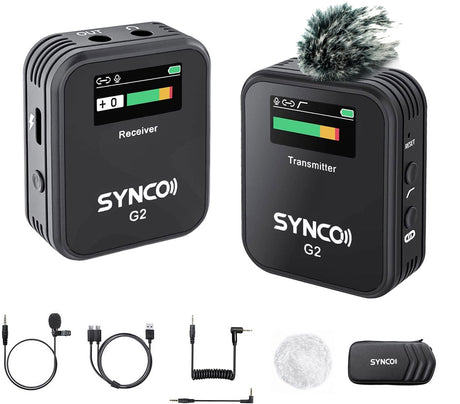 Black wireless lavalier mic receiver unit with display and tuning buttons