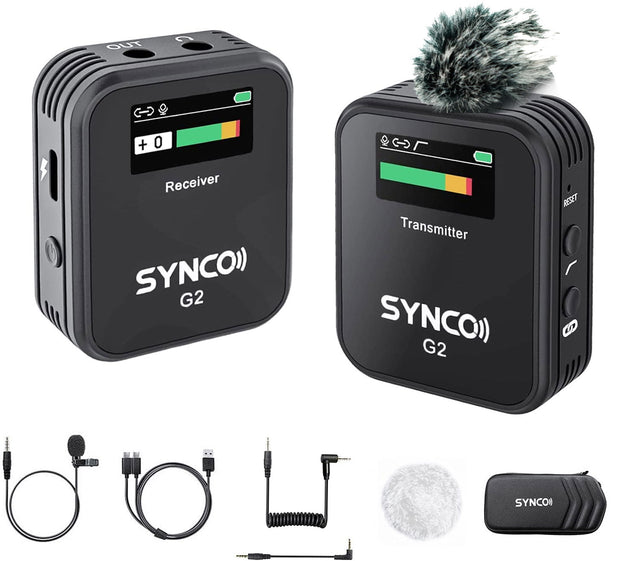 Black wireless lavalier mic receiver unit with display and tuning buttons
