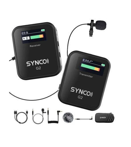 Wireless lavalier mic transmitter and receiver set with windscreen and cables