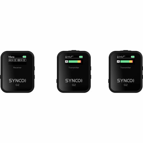 Wireless lavalier mic receiver (mono) and transmitters with A and B channel screens