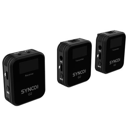 Compact wireless lavalier transmitter and receiver units from angled views