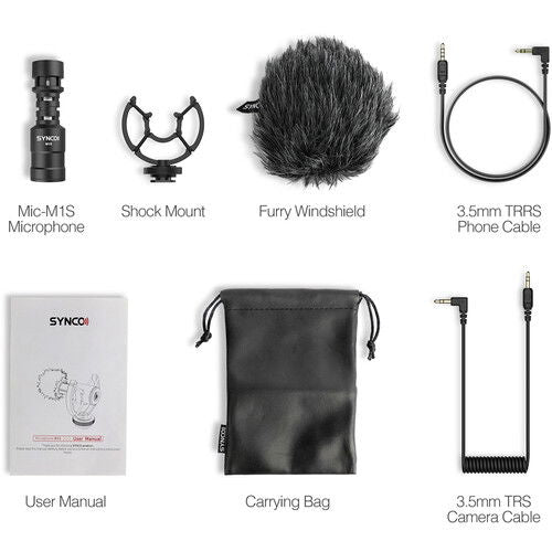 Set microfon: mic, șoc mount, paravânt, cablu 3.5 mm TRRS, geantă și manual