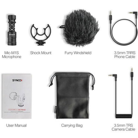 Set microfon: mic, șoc mount, paravânt, cablu 3.5 mm TRRS, geantă și manual