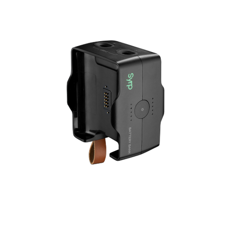 Portable battery charger with front port panel and textured top handle strap