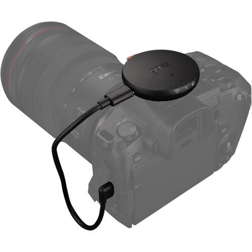 Syrp Genie Micro Camera Control hub on camera top with connected cable