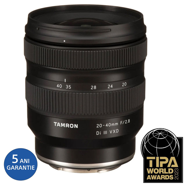 Tamron 20-40mm f/2.8 lens barrel with zoom scale markings, black