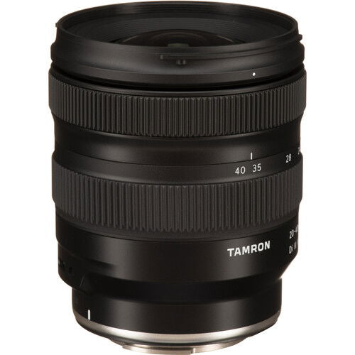 Tamron 20-40mm f/2.8 lens side view, black zoom ring and engraved numbers