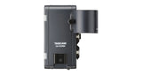 Side view of XLR audio adapter with model label and connection ports, black