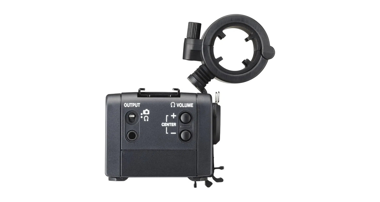Output side of XLR audio adapter with volume knob and output port, black