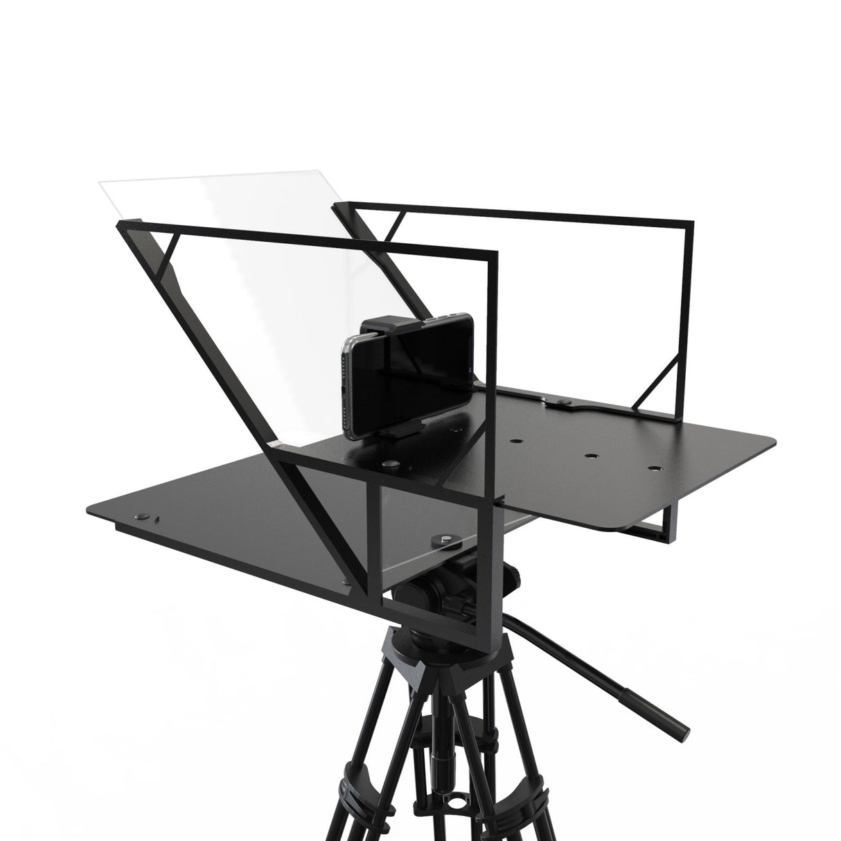 Teleprompter pe trepied cu cadru metalic și suport telefon, ecran transparent