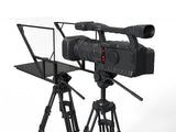 Teleprompter cu cameră și lentilă, montat pe trepied cu suport frontal