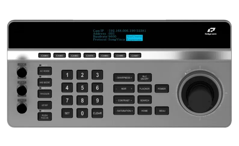 Controller PTZ Telycam cu tastatură și joystick rotativ, panou cu butoane numerice