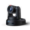 Black PTZ video conference camera, side view with extended lens barrel