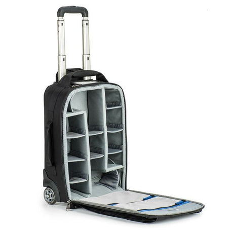 Troller foto carry-on Think Tank negru, compartiment interior deschis cu organizare