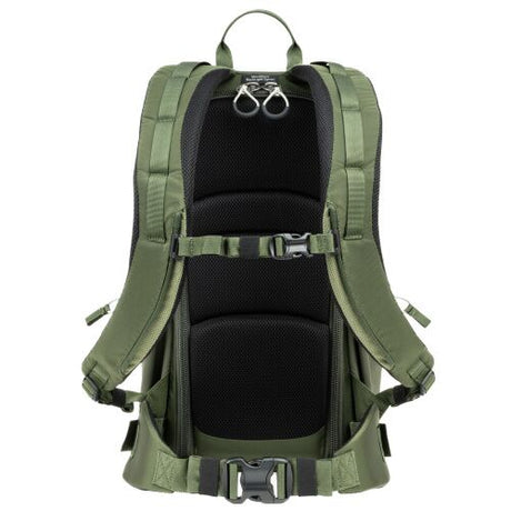 Rucsac foto slim 15L verde, spate cu plasă și bretele căptușite, buzunar central
