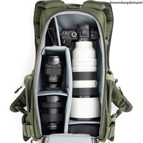 Rucsac foto slim 15L verde, compartiment interior cu suporturi pentru aparatul foto