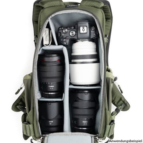 Rucsac foto slim 15L verde, interior cu separatoare pentru aparat și obiective