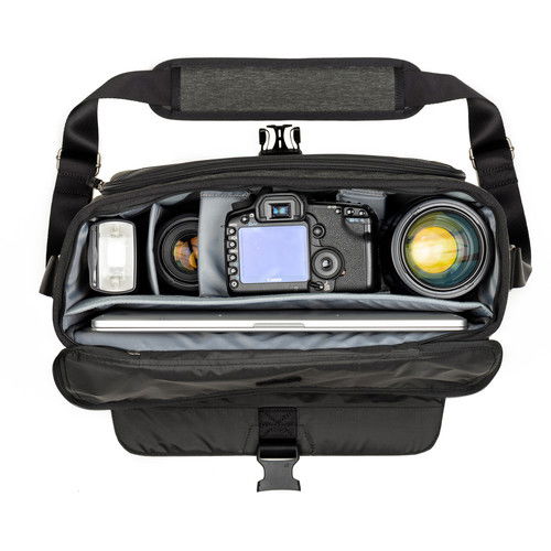 Vision 15 camera bag interior with camera and lens slots, dark olive/gray