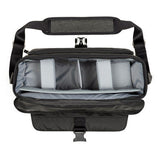Vision 15 camera bag open top showing padded interior dividers, dark olive/gray