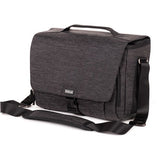 Think Tank Vision 15 camera bag angled view with front panel and side zipper, dark olive/gray