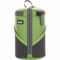 Green & dark gray lens case with carry handle, logo patch, front zip pocket